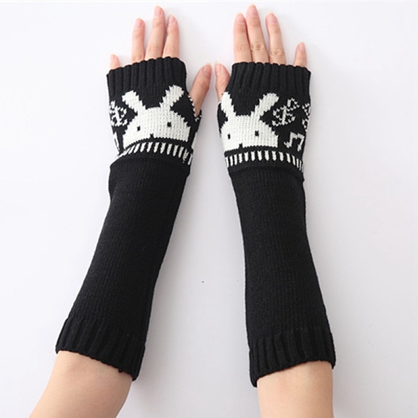 PandaHall Polyacrylonitrile Fiber Yarn Knitting Long Fingerless Gloves, Arm Warmer, Winter Warm Gloves with Thumb Hole, Rabbit Pattern...