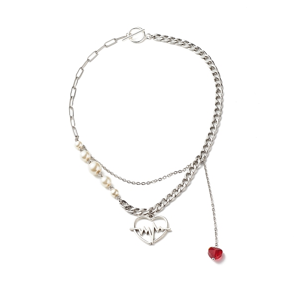 

PandaHall Heartbeat Tibetan Style Alloy Pendant Necklaces, with Glass Beads and 304 Stainless Steel Chains, Red, 16.42 inch(41.7cm) Glass...