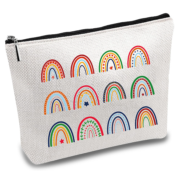 PandaHall CREATCABIN Rainbow Canvas Cosmetic Bag Makeup Bags Multi-Function Small with Zipper Pouch Gifts for Women Travel Toiletry for Keys...