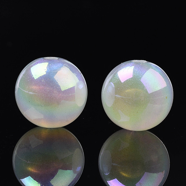 

PandaHall Rainbow Iridescent Plating Acrylic Beads, Glitter Beads, Round, White, 15.5mm, Hole: 1.6~1.8mm Acrylic Round White