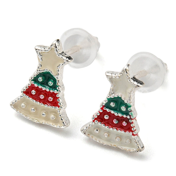 

PandaHall Christmas Theme Brass Stud Earrings, Christmas Socking, 10x7mm Brass Christmas Tree