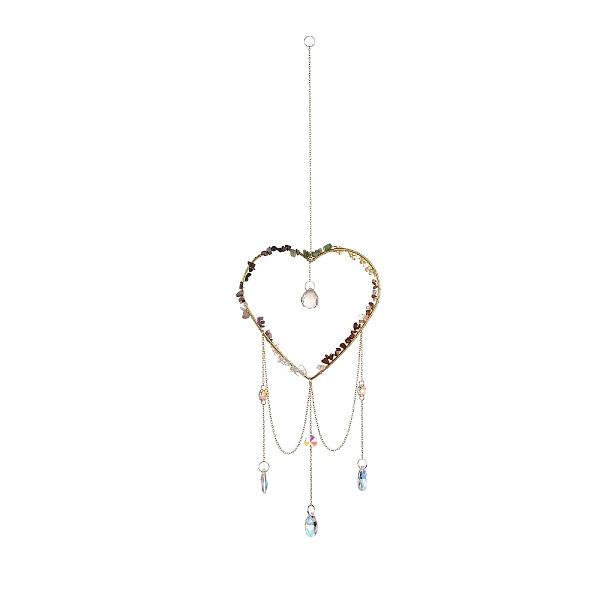 

PandaHall Crystal Chandelier Glass Teardrop Pendant Decorations, Hanging Sun Catchers, with Natural & Synthetic Gemstone Chips Beads, Heart...