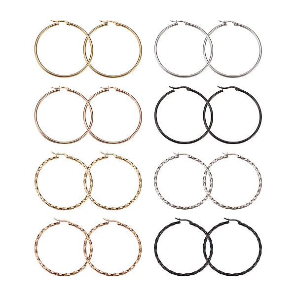 

PandaHall 304 Stainless Steel Hoop Earrings, Hypoallergenic Earrings, Ring Shape, Mixed Color, 12 Gauge, 49~51x2mm, Pin: 0.7x1mm, 16pcs/set...
