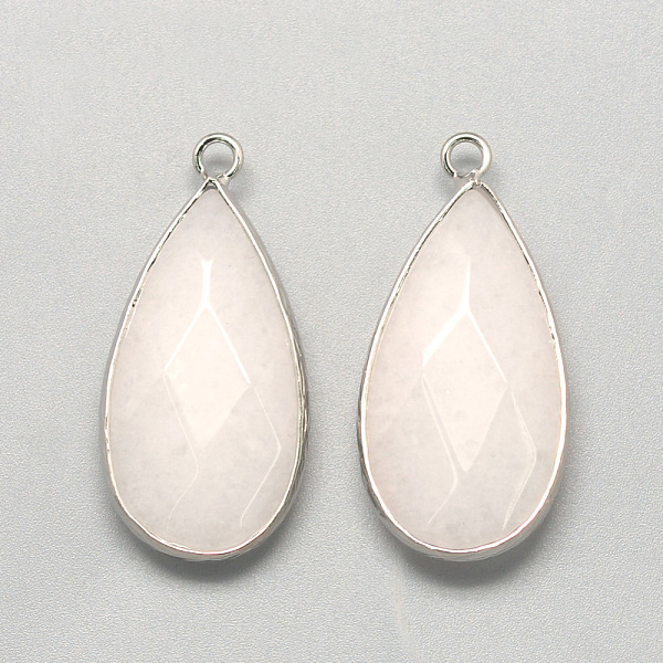 

PandaHall Natural White Jade Pendants, with Platinum Tone Brass Findings, Faceted, teardrop, Dyed, Creamy White, 32.5~33x16x6mm, Hole: 2.5mm...
