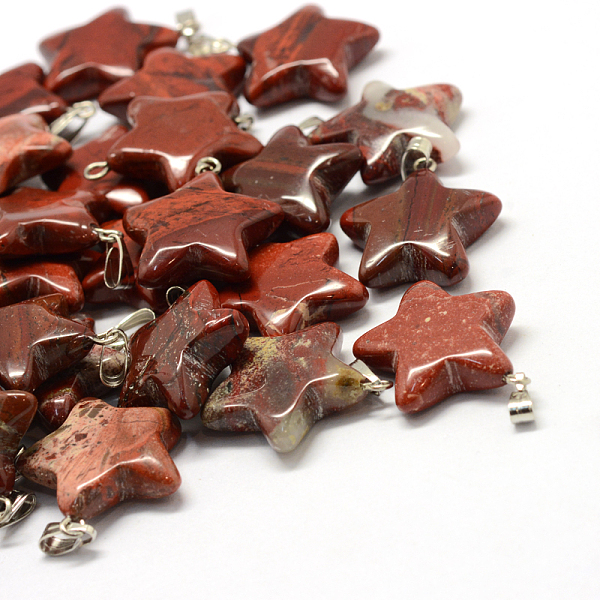 

PandaHall Star Natural Red Rainbow Jasper Pendants, with Platinum Tone Brass Findings, 22~23x20~24x5~7mm, Hole: 2x7mm Rainbow Stone Star