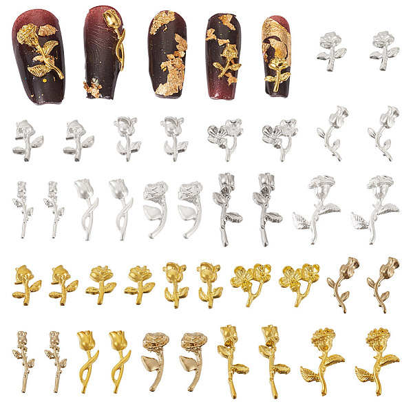 

PandaHall Fashewelry 160Pcs Rose Zinc Alloy Nail Art Stud, Nail Art Charms for Women DIY Manicures Decoration Accessories, Mixed Color Alloy...