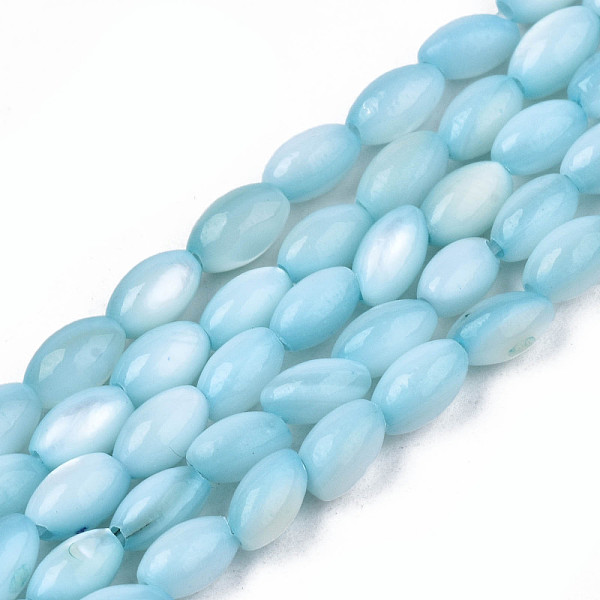 

PandaHall Natural Freshwater Shell Beads Strands, Dyed, Rice, Light Sky Blue, 5x3mm, Hole: 0.9mm, about 80~83pcs/strand, 14.76 inch~15.55...