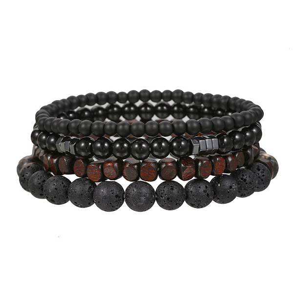 

PandaHall Volcano Stone Black Matte Black Gallstone Wood Beads Bracelet Set Combination Hip Hop Elastic Bracelet Bracelet Bracelet Natural...