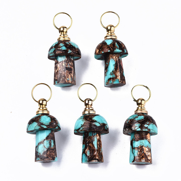 

PandaHall Assembled Natural Bronzite and Synthetic Turquoise Openable Perfume Bottle Pendants, with Light Gold Brass Findings, Dyed...