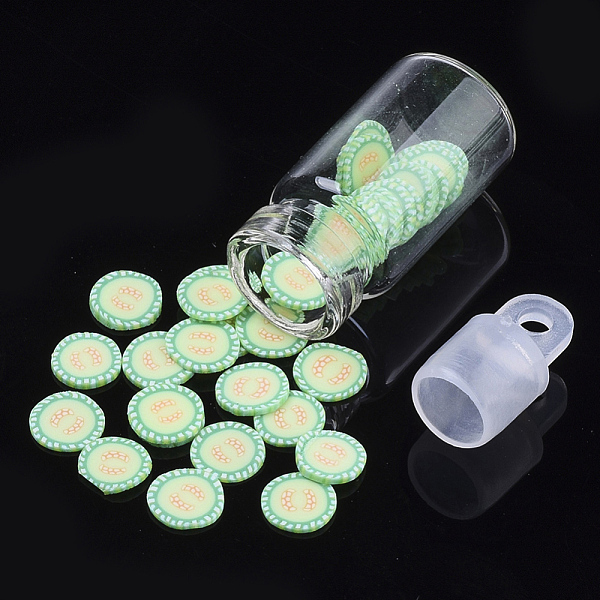 

PandaHall Handmade Polymer Clay Nail Art Decoration Accessories, with Glass Wishing Bottle and CCB Plastic Bottle Stopper, Avocado, Light..., Green
