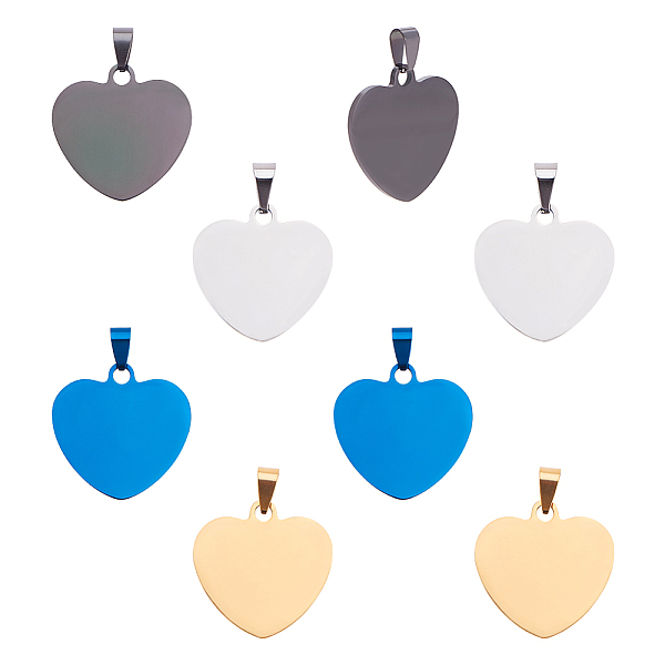 PandaHall Stainless Steel Pendants, Stamping Blank Tag, Heart, Stainless Steel Color & Golden & Blue & Gunmetal, 30x30x1.5mm, Hole...