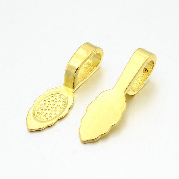 

PandaHall Tibetan Style Alloy Glue-on Flat Pad Bails, Cadmium Free & Lead Free, Golden, 26x8x7mm, Hole: 5x8mm, about 735pcs/1000g Alloy