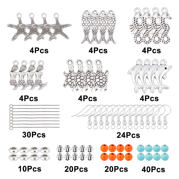 

PandaHall SUNNYCLUE 1 Box DIY 12 Pairs Ocean Theme Turquoise Beads Earring Making Kits Fish Starfish Mermaid Dolphin Charms Pendants &...
