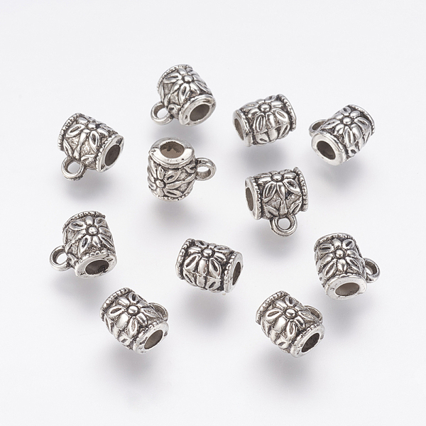 

PandaHall CCB Plastic Tube Bails, Loop Bails, Column with Flower, Antique Silver, 10x8x7mm, Hole: 2mm, Inner Diameter: 3mm Plastic Column