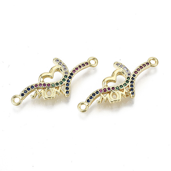 

PandaHall Brass Micro Pave Colorful Cubic Zirconia Links Connectors, for Mother's Day, Cadmium Free & Nickel Free & Lead Free, Heart with...