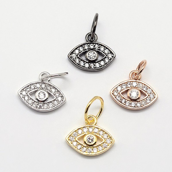

PandaHall CZ Brass Micro Pave Cubic Zirconia Evil Eye Charms, Mixed Color, 9x11x2mm, Jump Ring: 5x0.8mm Brass+Cubic Zirconia Evil Eye