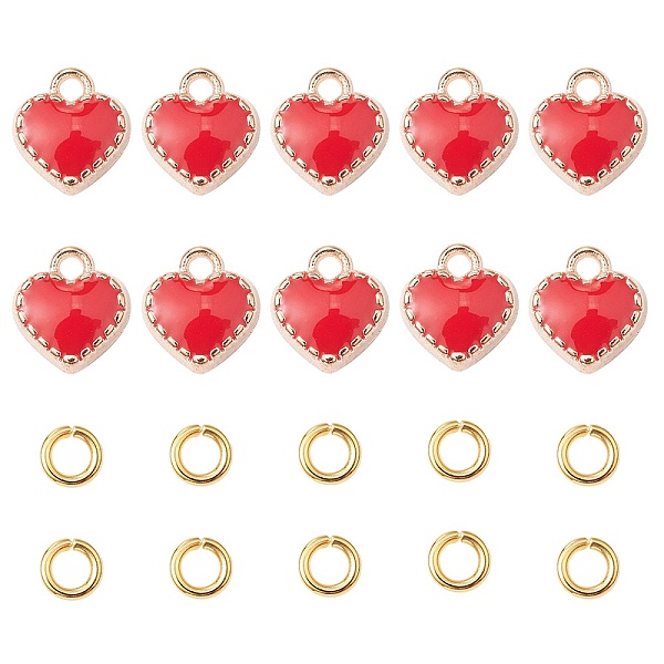 

PandaHall Heart Alloy Enamel Charms, with Brass Open Jump Rings, Red, Charms: 8x7.5x2.5mm, hole: 1.5mm, 10pcs; Jump Rings: 20 Gauge, 4x0.8mm...