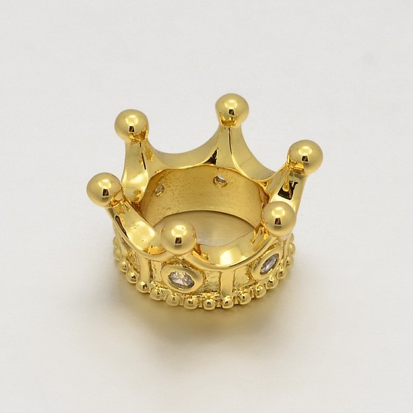

PandaHall Real 24K Gold Plated Big Hole CZ Brass Micro Pave Grade AAA Cubic Zirconia 3D Crown Beads, Cadmium Free & Nickel Free & Lead Free...