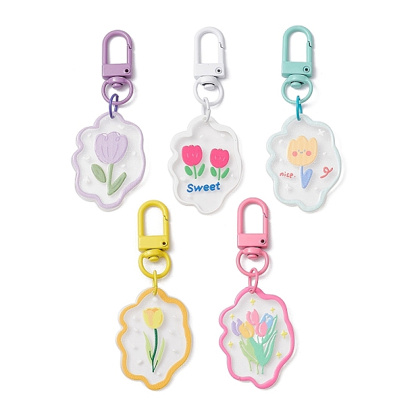 

PandaHall Flower Acrylic Pendant Decoraiton, with Spray Painted Alloy Swivel Snap Hooks Clasps, Mixed Color, 76mm Acrylic Flower Multicolor