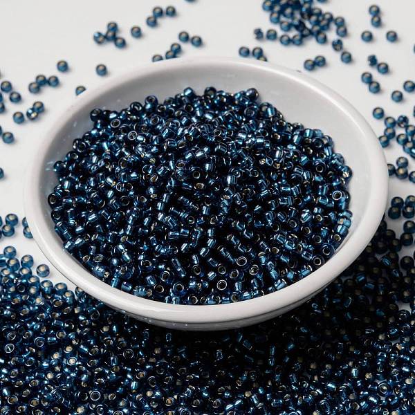 

PandaHall MIYUKI Round Rocailles Beads, Japanese Seed Beads, 8/0, (RR1445) Dyed Silver Lined Blue Zircon, 3mm, Hole: 1mm, about...
