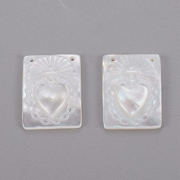 

PandaHall Natural White Shell Mother of Pearl Shell Pendants, Rectangle with Heart, 15.5x11.5x2.2mm, Hole: 0.7mm White Shell Rectangle