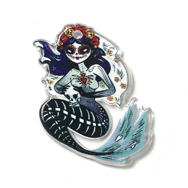 

PandaHall Halloween Acrylic Pendants, Skullgirls with Flower Charms, Colorful, 33x25x2.5mm, Hole: 1.8mm Acrylic Skull