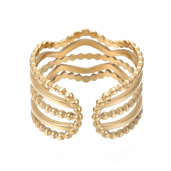 

PandaHall 304 Stainless Steel Wave Open Cuff Ring, Chunky Hollow Ring for Women, Golden, US Size 6 3/4(17.1mm) 304 Stainless Steel