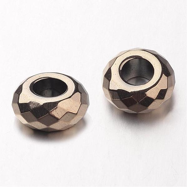 

PandaHall Electroplate Non-magnetic Synthetic Hematite European Beads, Faceted, Large Hole Rondelle Beads, Antique Bronze Plated, 14x6mm...