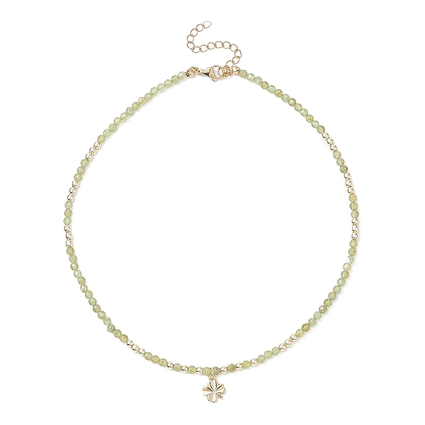 

PandaHall Brass Clover Pendant Necklace, Natural Peridot & Synthetic Hematite Beaded Necklace, Golden, 16.50 inch(41.9cm) Peridot