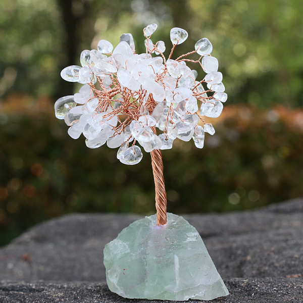 

PandaHall Natural Quartz Crystal Chips Tree Decorations, Ntural Fluorite Base with Copper Wire Feng Shui Energy Stone Gift for Home Office...