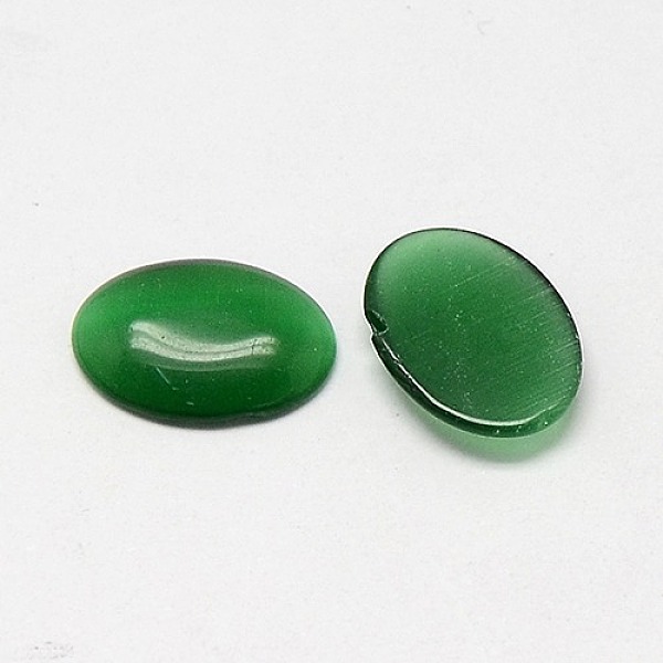 

PandaHall Cat Eye Cabochons, Oval, Green, 10x8x2.5mm Glass Oval Green