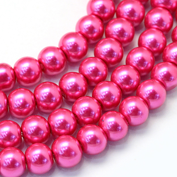 

PandaHall Baking Painted Pearlized Glass Pearl Round Bead Strands, Deep Pink, 8~9mm, Hole: 1mm, about 100~105pcs/strand, 31.4 inch Glass...