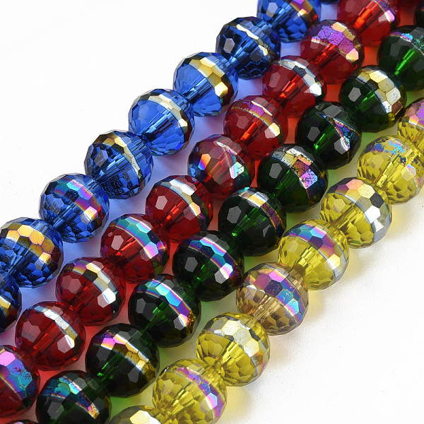 

PandaHall Electroplate Transparent Glass Beads Strands, Rainbow Color Plated, Faceted, Round, Mixed Color, 10x9.5mm, Hole: 1.4mm, about..., Multicolor