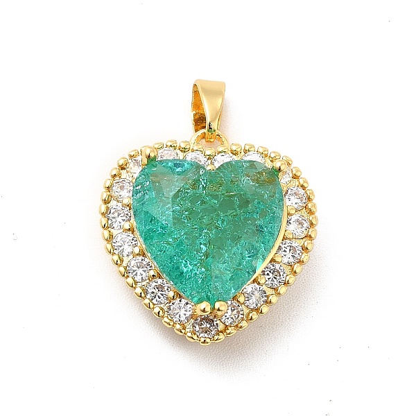 

PandaHall Brass Micro Pave Clear Cubic Zirconia Pendants, with Faceted Glass, Heart Charm, Real 18K Gold Plated, Medium Aquamarine...