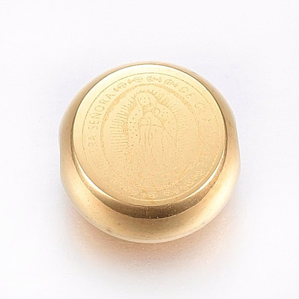

PandaHall 304 Stainless Steel Beads, Flat Round with Madonna, Golden, 11x5mm, Hole: 2mm 304 Stainless Steel Flat Round