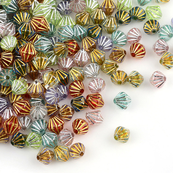 

PandaHall Plating Transparent Acrylic Beads, Metal Enlaced, Bicone, Mixed Color, 6x6.5~7mm, Hole: 1.5mm Acrylic Bicone Multicolor