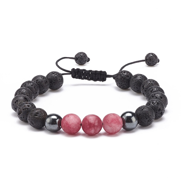 

PandaHall Indian Red Natural White Jade(Dyed) & Lava Rock & Synthetic Hematite Round Braided Bead Bracelet, Essential Oil Gemstone Jewelry...