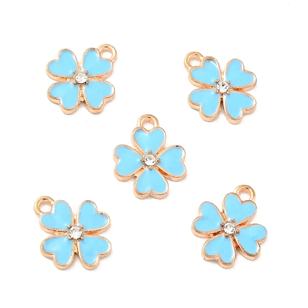 

PandaHall Alloy Enamel Pendants, with Rhinestone, Light Gold, Clover, Cyan, 15.5x13x2.5mm, Hole: 1.8mm Alloy Rhinestone+Enamel Clover Cyan