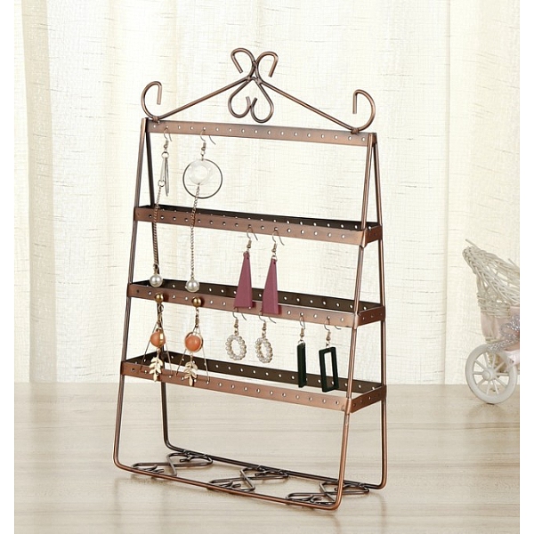 

PandaHall 4-Tier Iron Earring Display Stands, Rectangle Jewelry Earring Organizer Holder, Red Copper, 20.5x7x32cm Iron Rectangle