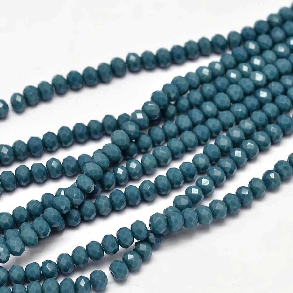 PandaHall Faceted Rondelle Glass Beads Strands, Teal, 3.5x2.5~3mm, Hole: 0.8mm, about 150pcs/strand, 13.6 inch Glass Rondelle Cyan