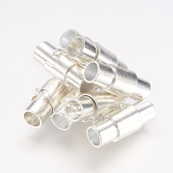 

PandaHall Brass Magnetic Screw Clasps, Column, Silver, 15x6mm, Hole: 4mm Brass Column