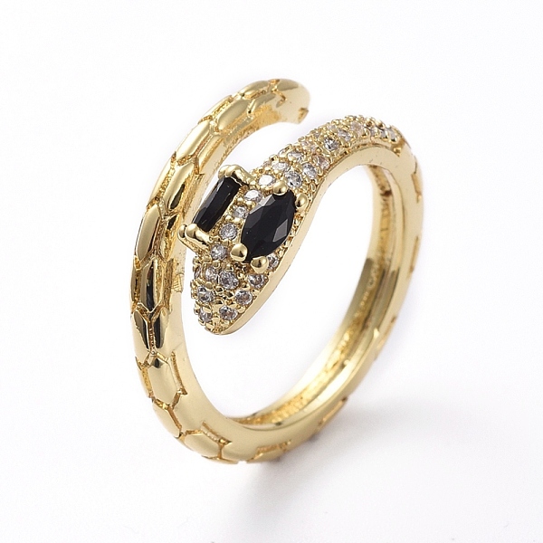 

PandaHall Adjustable Brass Cuff Finger Rings, with Micro Pave Cubic Zirconia, Snake, Golden, Black & Clear, Size 7, 17mm Brass+Cubic...