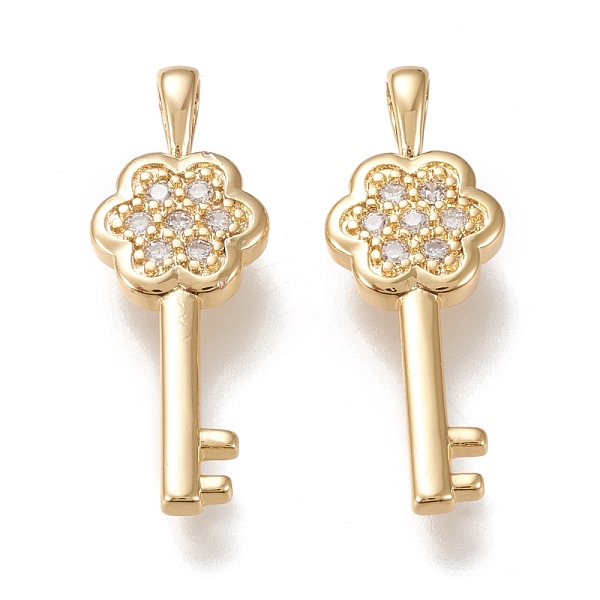 

PandaHall Brass Micro Pave Cubic Zirconia Pendants, Long-lasting Plated, Flower Key, Clear, Golden, 28.5x10.5x3mm, Hole: 4x2.5mm Brass+Cubic...