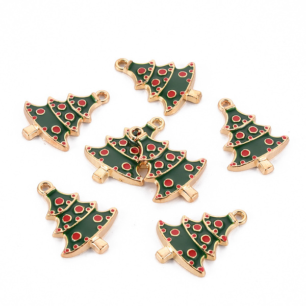 

PandaHall Eco-Friendly Alloy Enamel Pendants, Cadmium Free & Lead Free & Nickel Free, Light Gold, Christmas Tree, Green, 25.5x18.5x3mm, Hole...