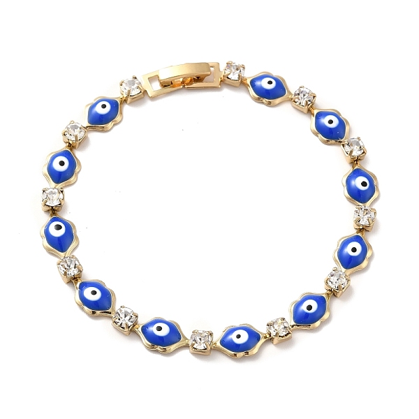 

PandaHall Rack Plating Iron Lip & Square Link Chains Bracelet, Enamel Evil Eye Bracelet with Clear Cubic Zirconia for Women, Golden, Blue...