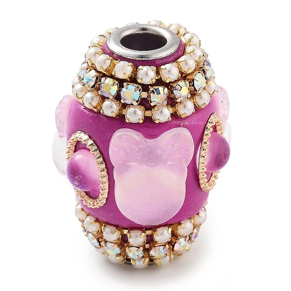 

PandaHall Handmade Indonesia Beads, with Iron, Resin and ABS Plastic, Oval with Cat Shape, Camellia, 28x21mm, Hole: 4.8mm Polymer Clay Oval..., Pink