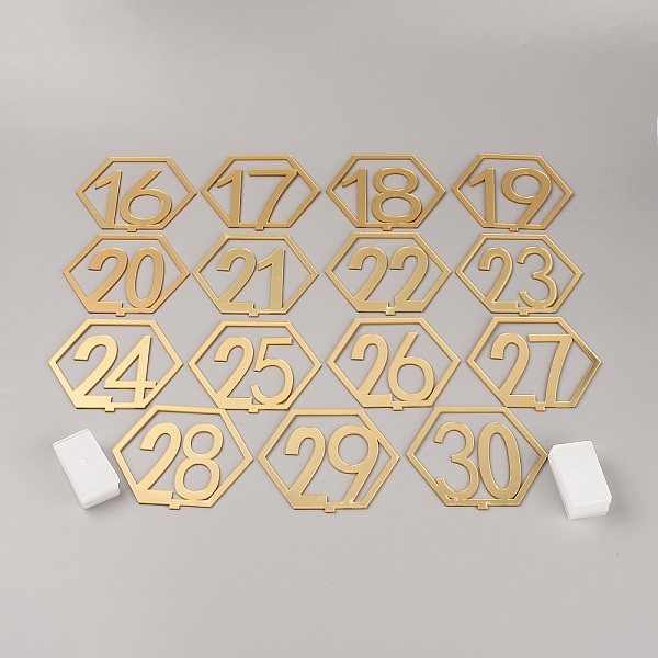 PandaHall Acrylic Display Holder Sets, Hexagon with Number 1~15, Gold, 9.7x11x0.2cm Acrylic Gold