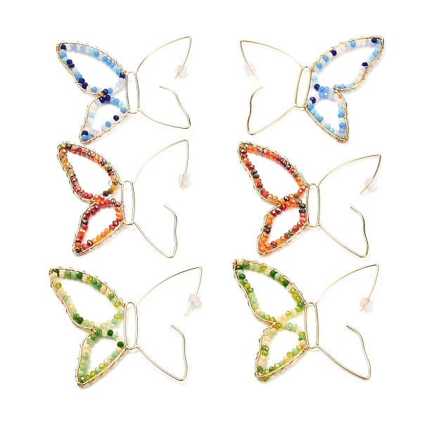 

PandaHall Butterfly Glass Beads Dangle Earrings for Girl Women, Brass Wire Wrapped Earrings, Golden, Mixed Color, 72x78x3mm, Pin: 0.8mm..., Multicolor