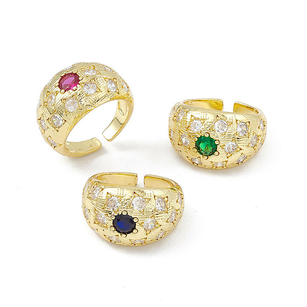 

PandaHall Cubic Zirconia Dome Open Cuff Ring, Golden Brass Jewelry for Women, Mixed Color, Inner Diameter: 17.2mm Brass+Cubic Zirconia..., Multicolor