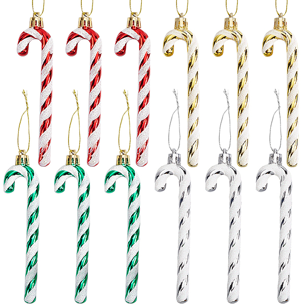 4 Sets 4 Colors Plastic Candy Cane Pendant Decorations